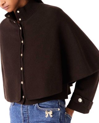 High Neck Cape Layered Cardigan Sweater - thumbnail 5