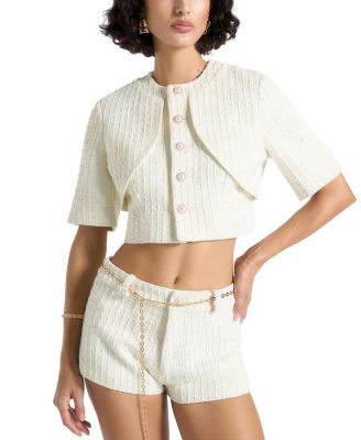 Alba Tweed Mock Neck Curve Detailing Top