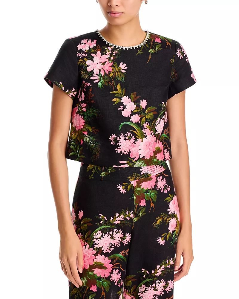 Cara Cara Hudson Linen Embellished Neck Top