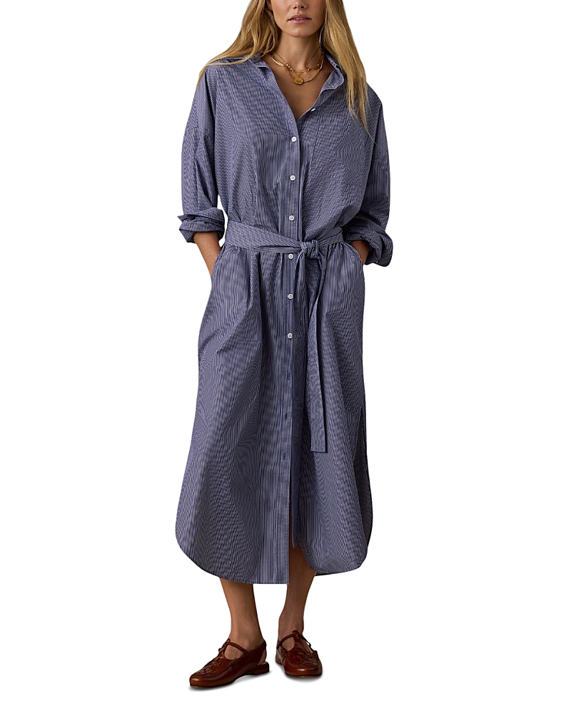 Faherty Coastal Poplin Rio Shirtdress In Sailor Ink Stripe