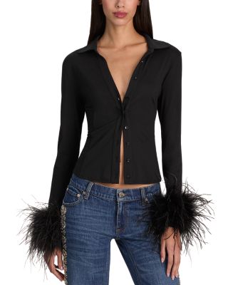 Alice and Olivia Freya Fitted Feather Cuff Shirt