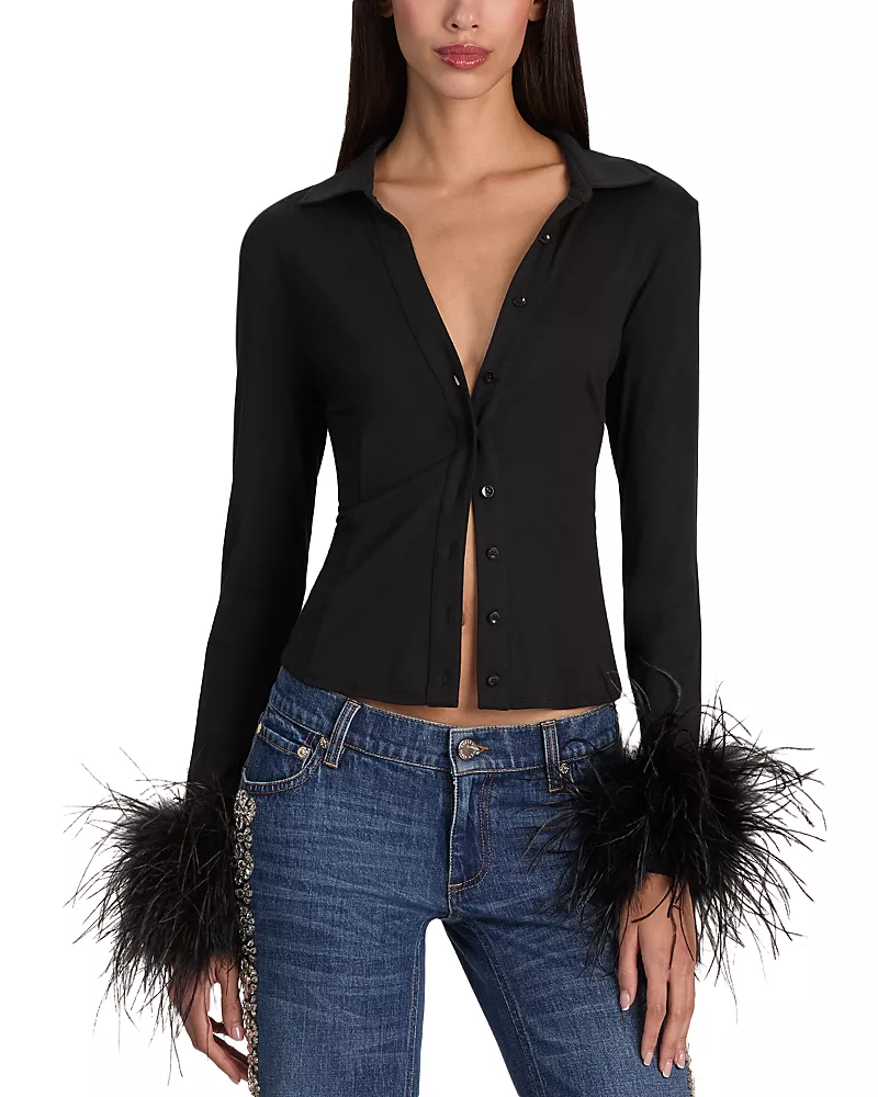 Alice and Olivia Freya Fitted Feather Cuff Shirt