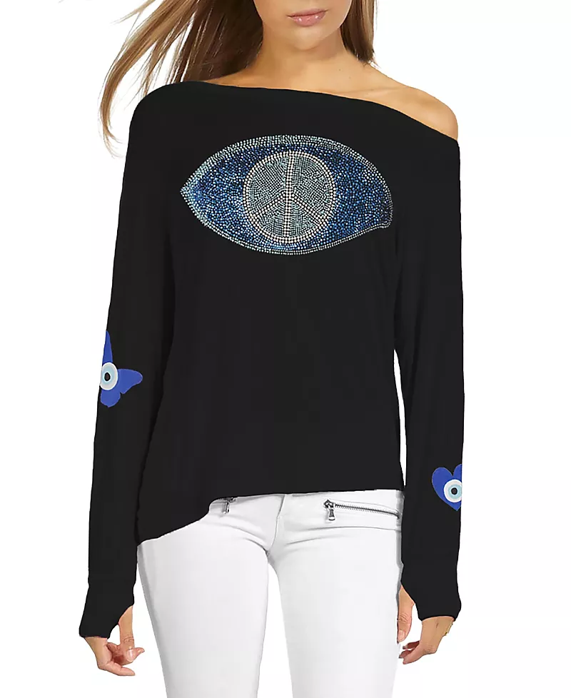 Lauren Moshi Krista Peace Evil Eye Long Sleeve Top