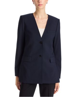 Collarless Wool Stretch Jacket
