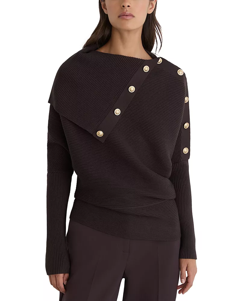 Reiss Lexi Asymmetric Shawl Collar Sweater