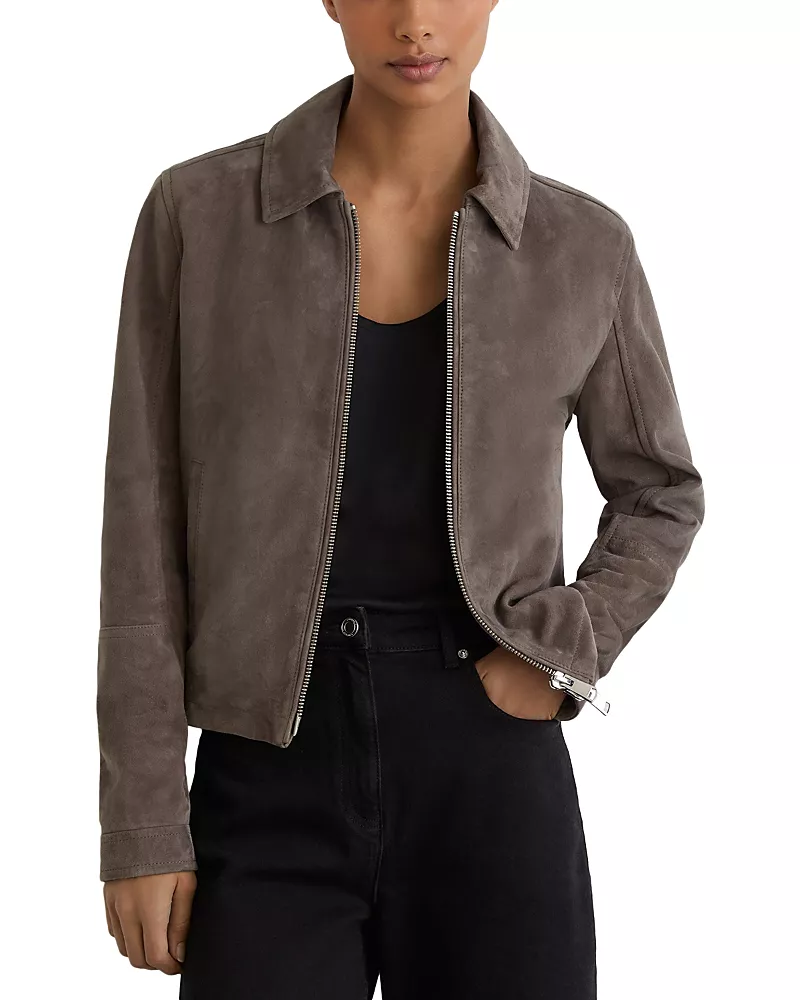 Reiss Sorina Suede Zip Front Jacket