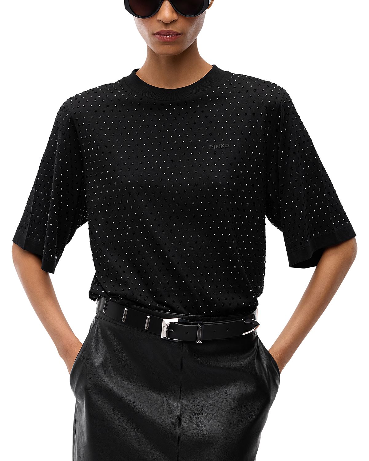 Pinko Niamey Cotton Jersey Rhinestone Tee