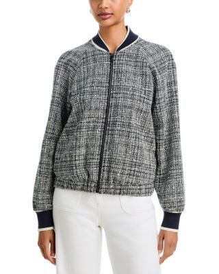 Cotton Blend Tweed Bomber Jacket