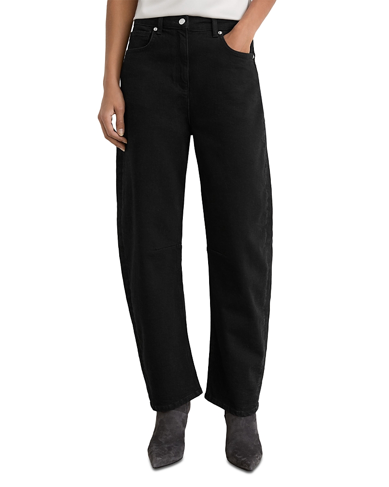 Reiss Levitt High Rise Cropped Barrel Jeans In Black