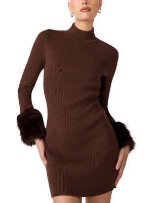 Riello Faux Fur Trim Rib Knit Mini Dress