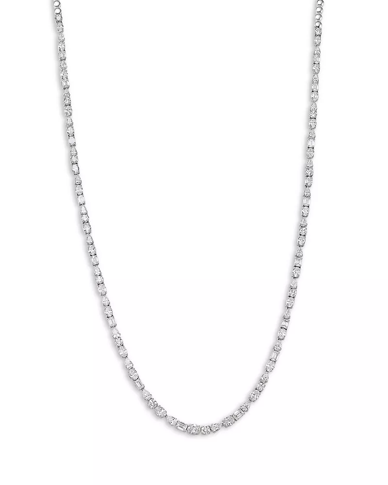 Bloomingdale's Fine Collection Luxe Collection Certified Lab Grown Diamond Mixed Cut Tennis Necklace in 14K White Gold, 12.0 tcw