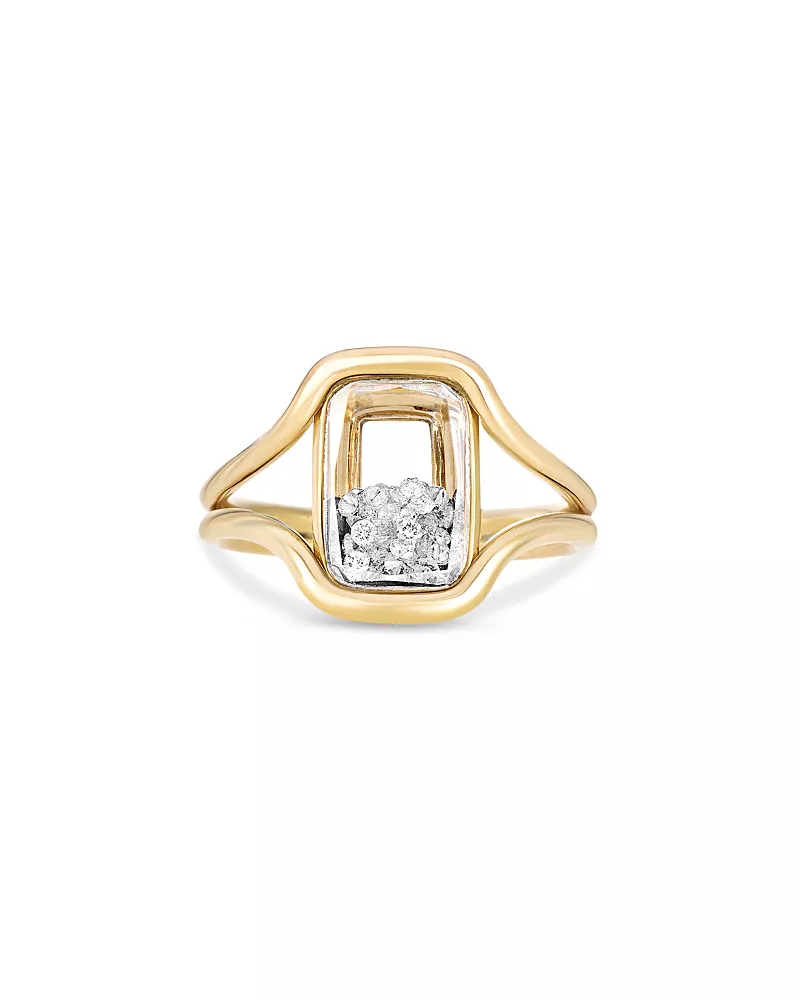 Moritz Glik 18K Yellow Gold Diamond Kaleidoscope Shaker Cushion Statement Ring, 0.39 tcw