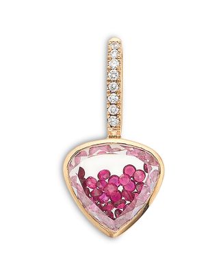 Moritz Glik 18k Yellow Gold Ruby & Diamond Kaleidoscope Shaker Heartish Charm Pendant