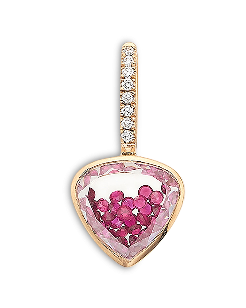 Moritz Glik 18k Yellow Gold Ruby & Diamond Kaleidoscope Shaker Heartish Charm Pendant