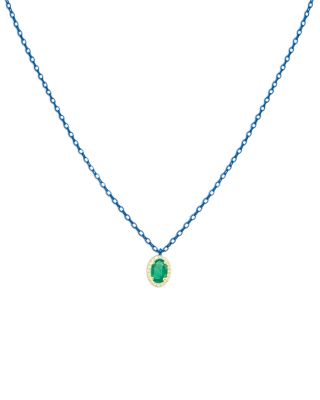 Gold-Plated & Blue Rhodium-Plated Silver Emerald & Diamond Pendant Necklace, 16-18"