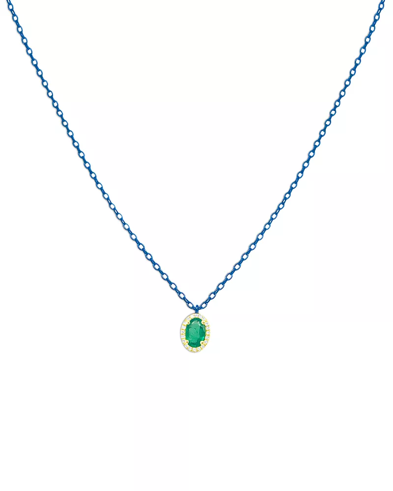 Meira T Gold-Plated & Blue Rhodium-Plated Silver Emerald & Diamond Pendant Necklace, 16
