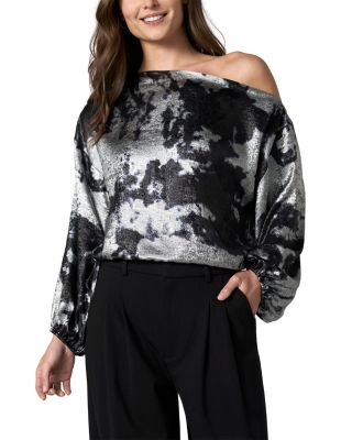 Metallic Asymmetric Long Sleeve Top