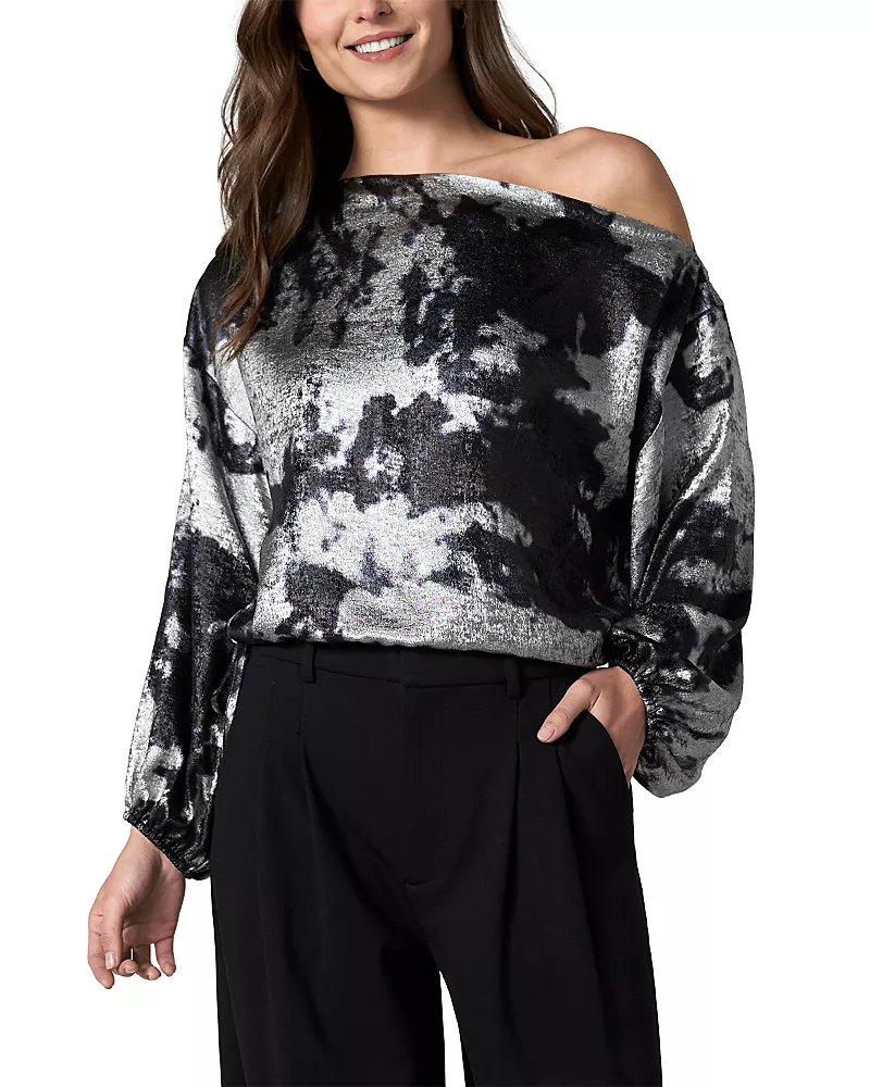 Liverpool Los Angeles Metallic Asymmetric Long Sleeve Top