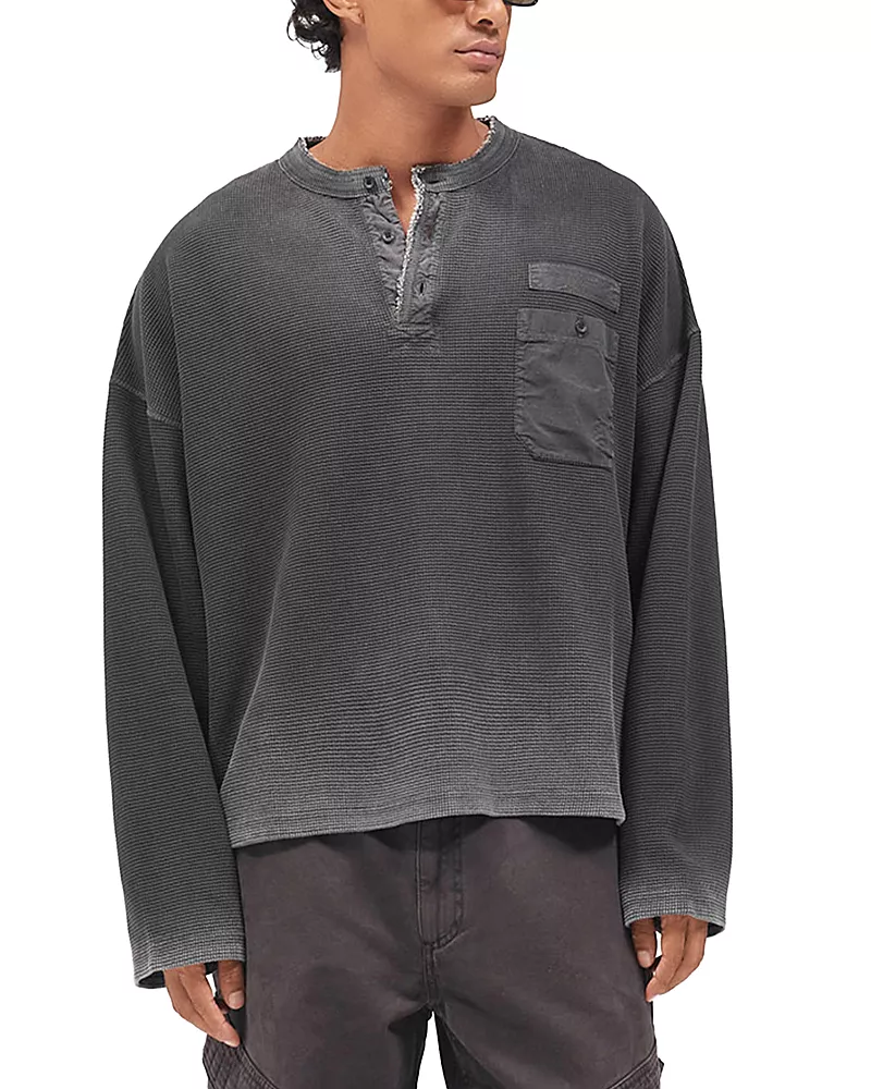 Represent Cotton Relaxed Boxy Pocket Henley Shirt