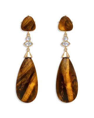 Solstice Cubic Zirconia & Tiger's Eye Drop Earrings