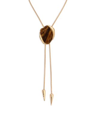 Tiger's Eye Statement Bolo Lariat Necklace, 31"