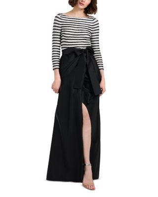 Mixed Media Embellished Tie Waist Gown
