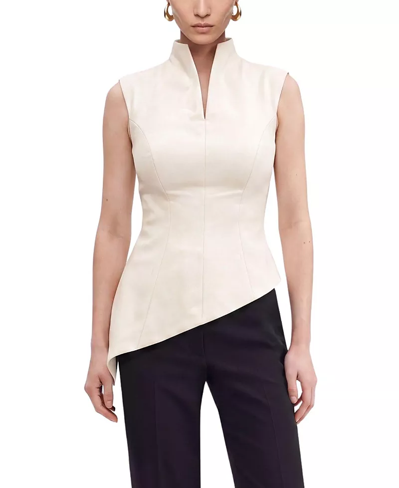 Nocturne Padded-Shoulder Asymmetric Blouse