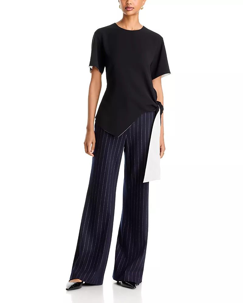 Lafayette 148 New York Crepe Reversible Side Tie Blouse