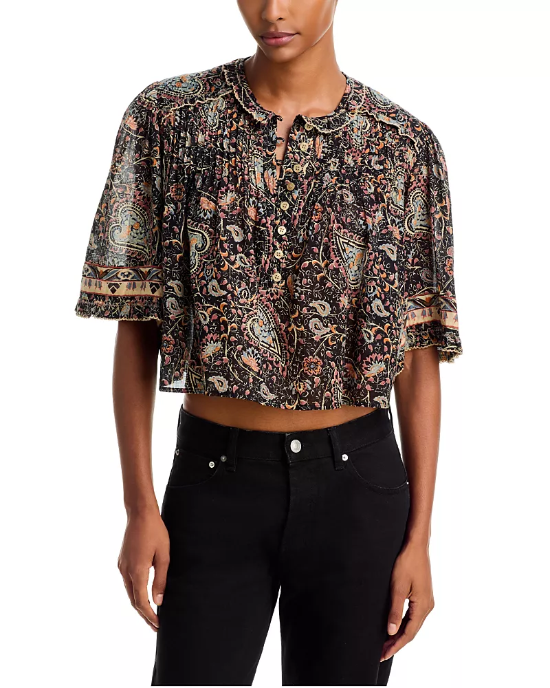 Isabel Marant Etoile Dizalia Cotton Pintuck Crop Top