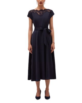 Amelie Lace Trim Satin Midi Dress