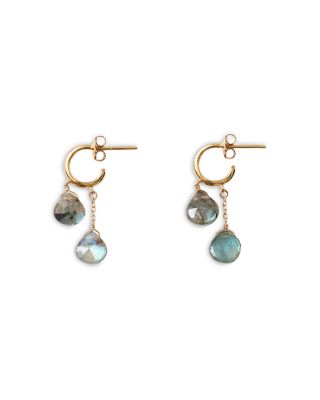 Dew Drop Gemstone Hoop Earrings, 1.5"L