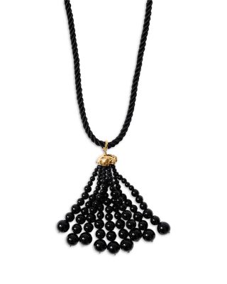 Octo Black Onyx Bead Tassel Pendant Necklace, 46"