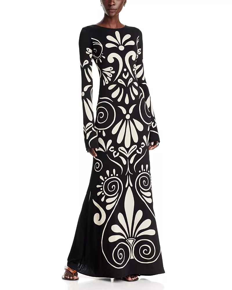 Cala de la Cruz Amay Printed Long Sleeve Maxi Dress