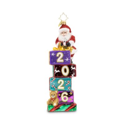 Stacking Up The Years 2026 Glass Santa Ornament