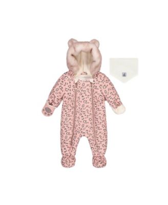 Girls' Car Seat Leopard Paw Fleece Neckwarmer One Piece Snowsuit - Baby