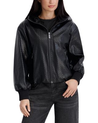 Hooded Faux Leather Blouson Jacket