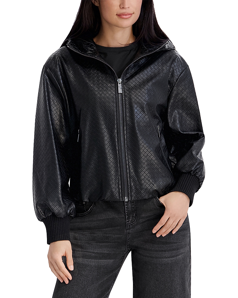 Kenneth Cole Hooded Faux Leather Blouson Jacket