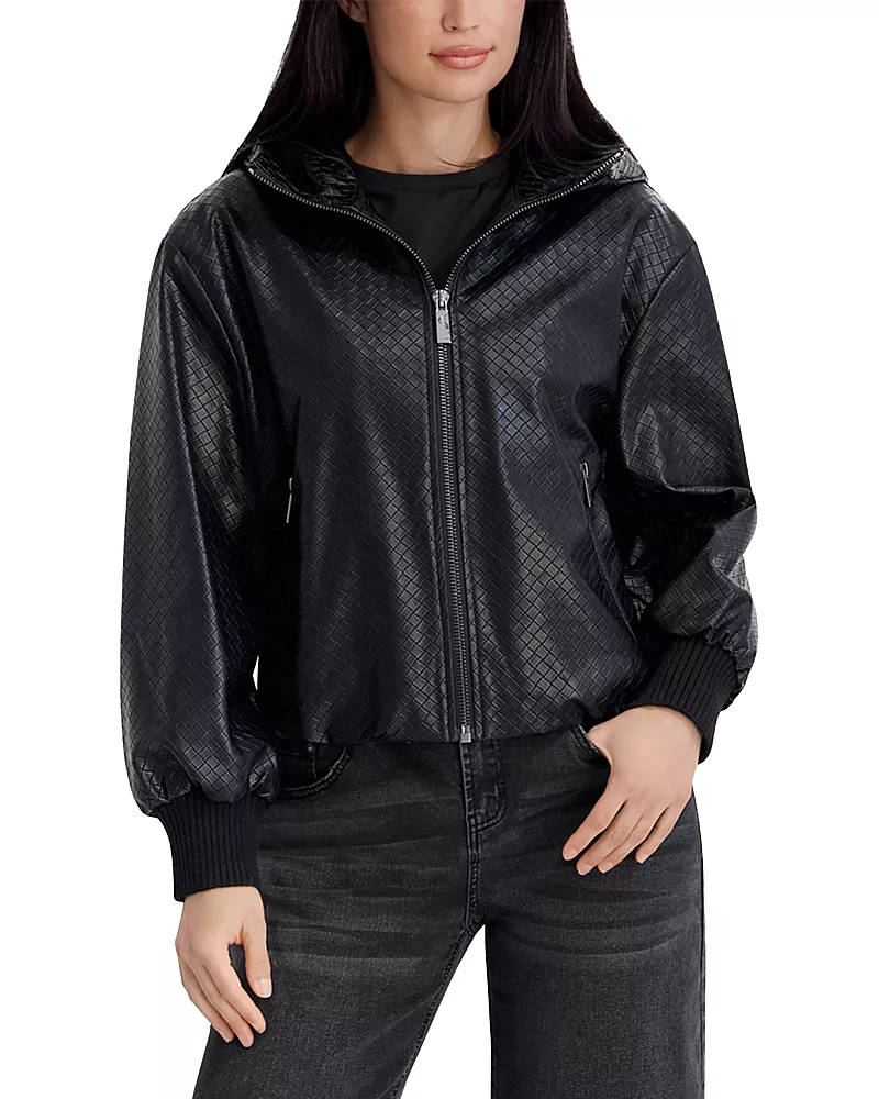 Kenneth Cole Hooded Faux Leather Blouson Jacket