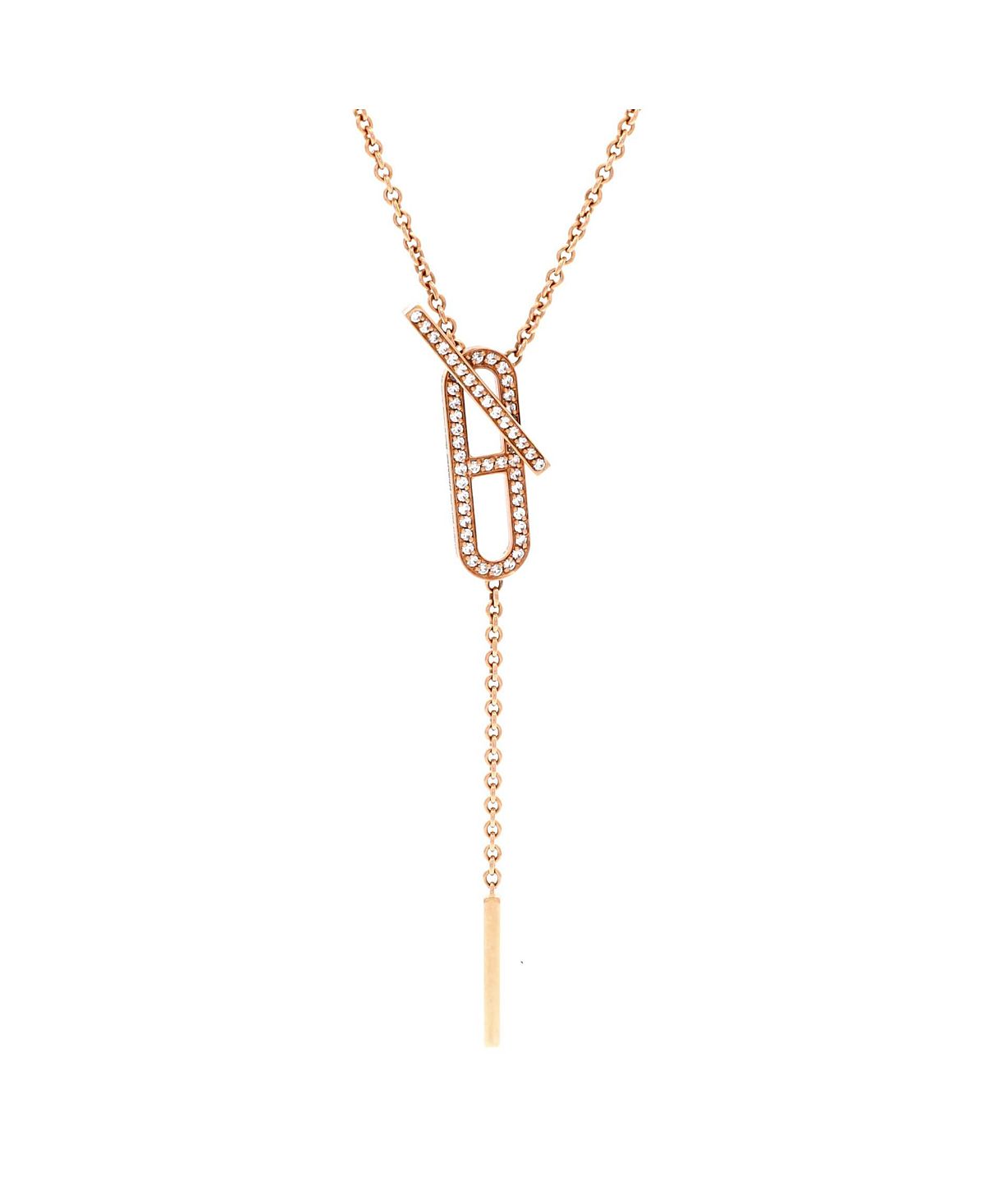 Pre-Owned HERMES Small Ever Chaine d'Ancre Lariat Necklace 18K Rose Gold with Diamonds