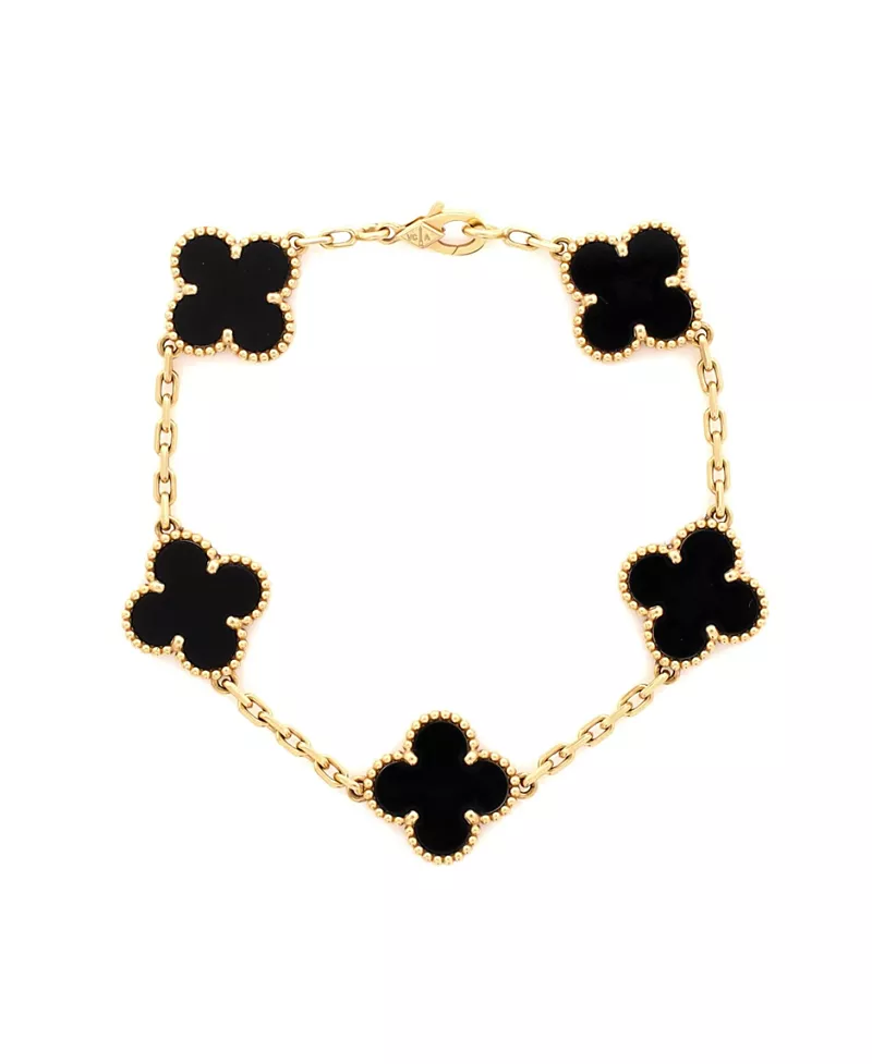 Pre-Owned Van Cleef & Arpels Vintage Alhambra 5 Motifs Bracelet 18K Gold and Onyx