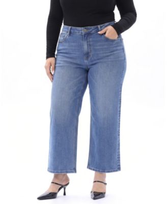  Plus Mid Rise Straight Denim Jeans Stretch Comfortable in Aether