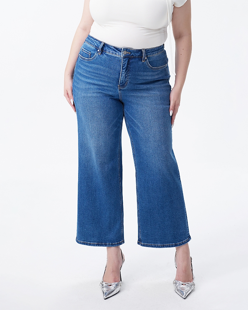 Bayeas Plus Mid Rise Straight Denim Jeans Stretch Comfortable In Aether In Blue