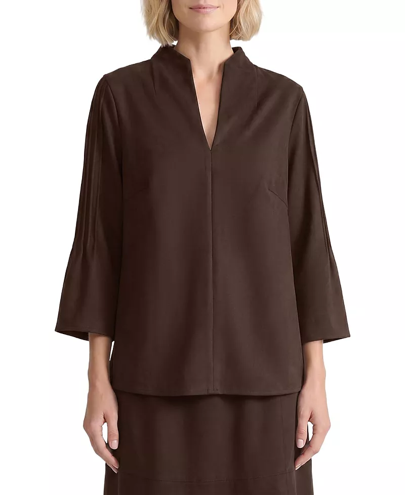 Ming Wang Flare Sleeve Faux Suede Blouse