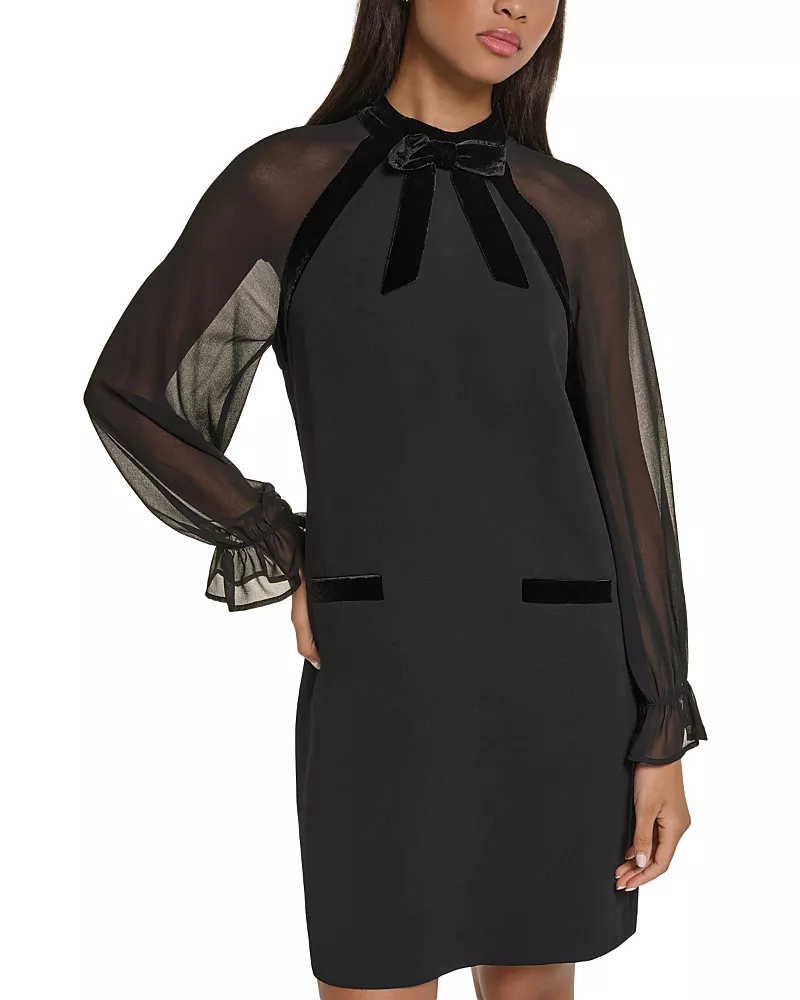 Karl Lagerfeld Paris Velvet Trim Sheath Dress