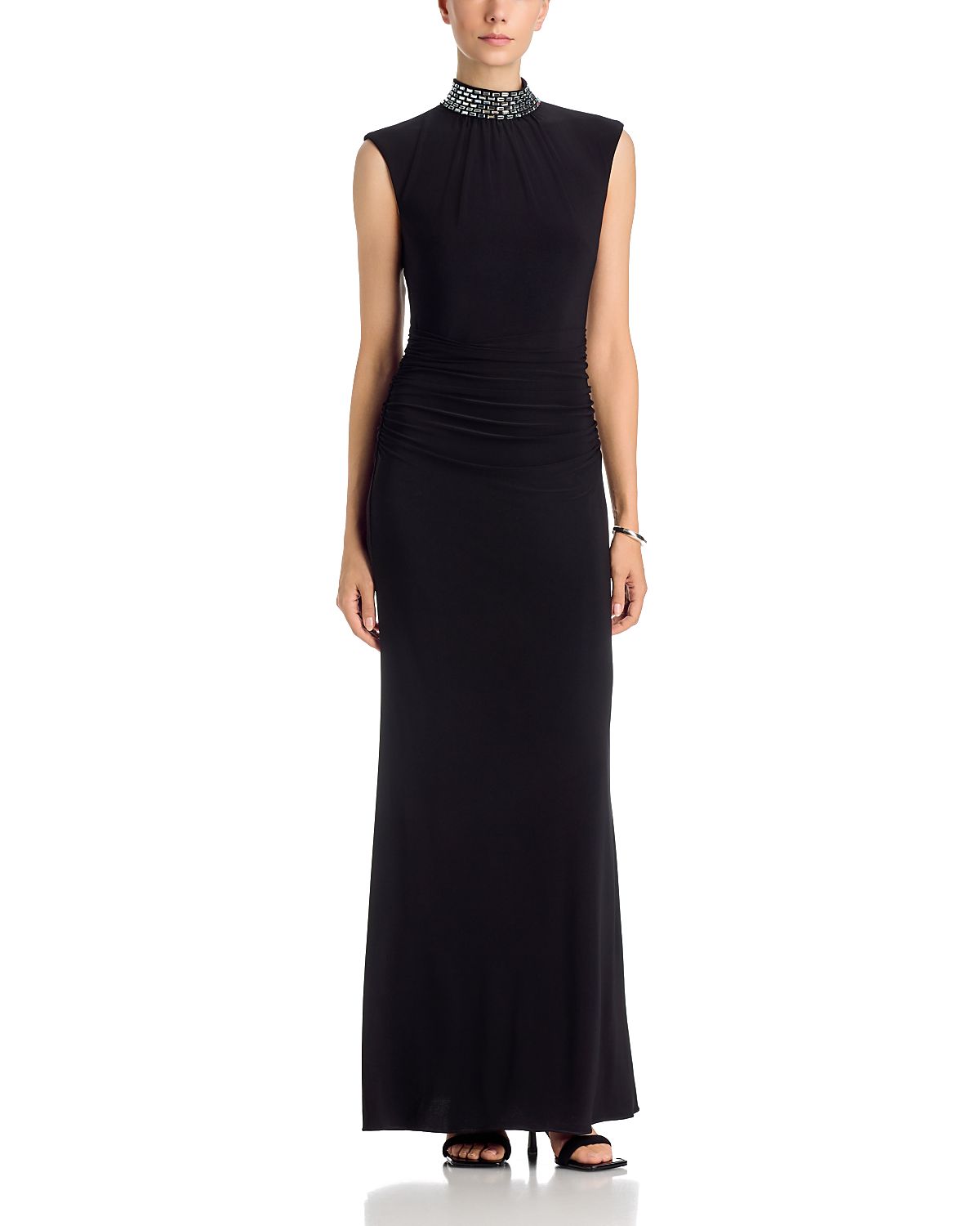 Aqua Beaded Mock Neck Gown - Exclusive