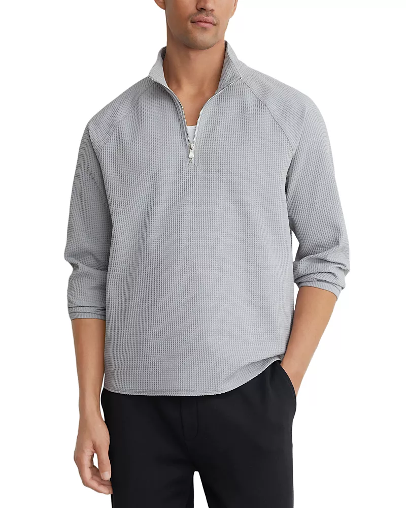 Reiss Lennox Half Zip Waffle Knit Sweatshirt