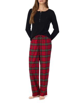 Knit Henley Top & Twill Long Pants Pajama Set
