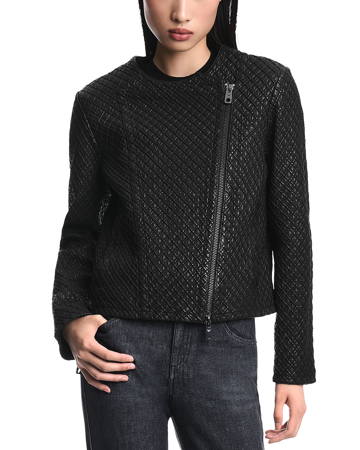 Emporio Armani Diamond Embroidered Nappa Leather Jacket
