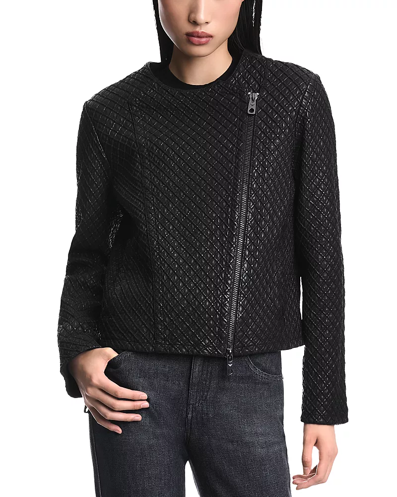 Emporio Armani Diamond Embroidered Nappa Leather Jacket