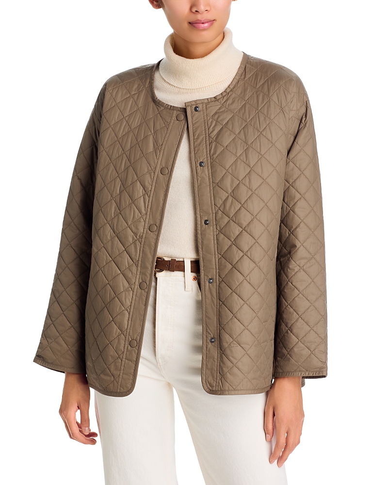 Eileen Fisher Nylon Round Neck Quilted Short Coat In Nude